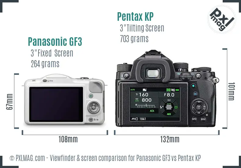 Panasonic GF3 vs Pentax KP Screen and Viewfinder comparison