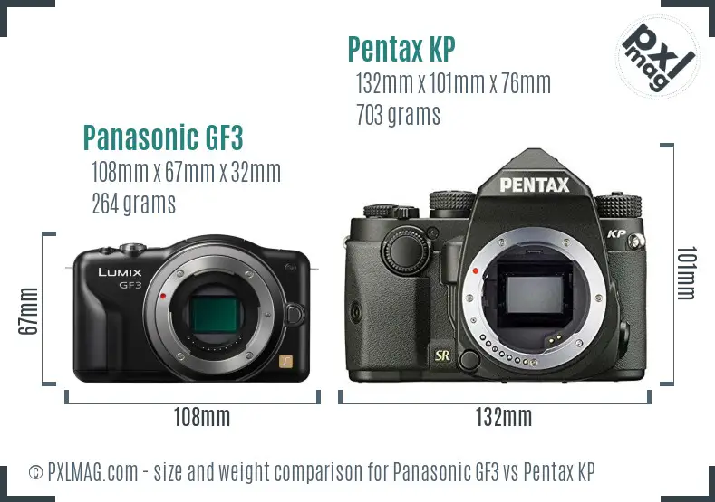 Panasonic GF3 vs Pentax KP size comparison