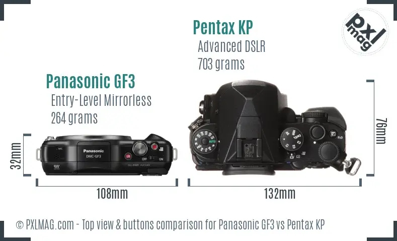 Panasonic GF3 vs Pentax KP top view buttons comparison