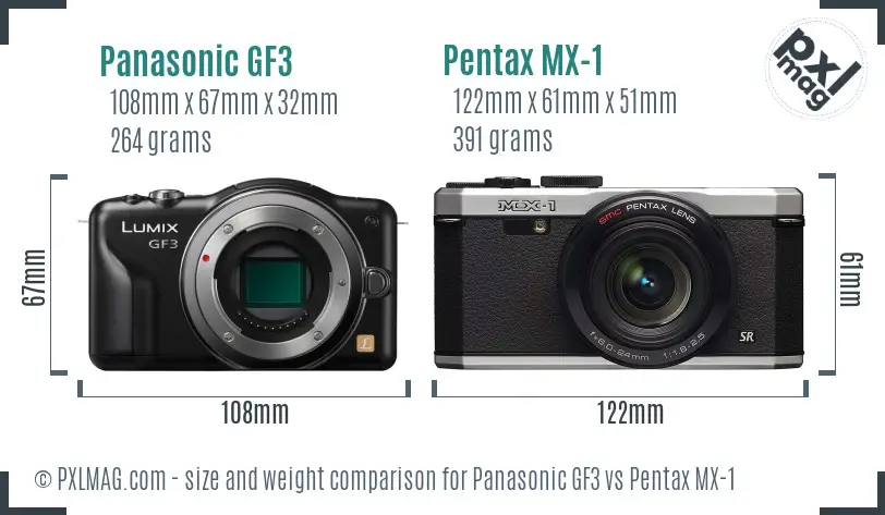 Panasonic GF3 vs Pentax MX-1 size comparison