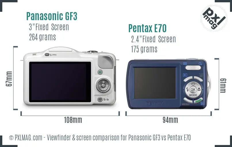 Panasonic GF3 vs Pentax E70 Screen and Viewfinder comparison
