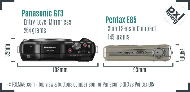 Panasonic GF3 vs Pentax E85 top view buttons comparison