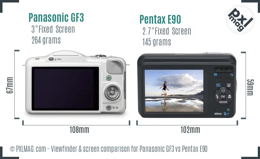 Panasonic GF3 vs Pentax E90 Screen and Viewfinder comparison