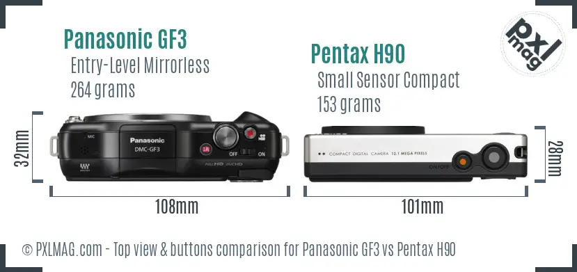 Panasonic GF3 vs Pentax H90 top view buttons comparison