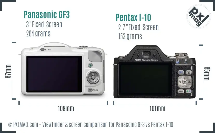 Panasonic GF3 vs Pentax I-10 Screen and Viewfinder comparison