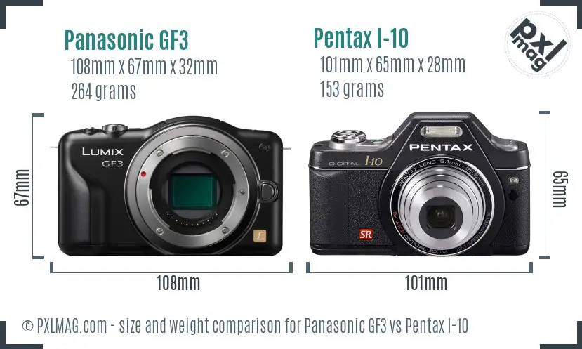 Panasonic GF3 vs Pentax I-10 size comparison