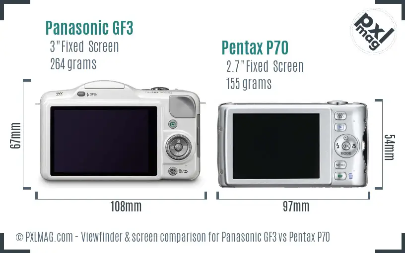 Panasonic GF3 vs Pentax P70 Screen and Viewfinder comparison