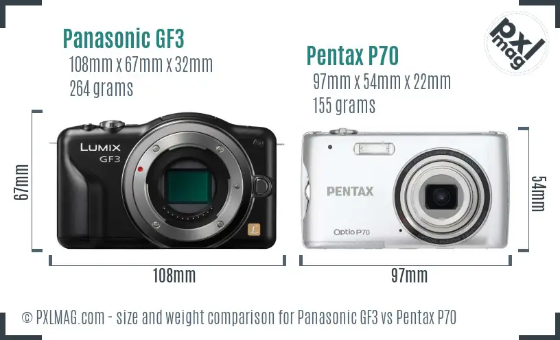 Panasonic GF3 vs Pentax P70 size comparison