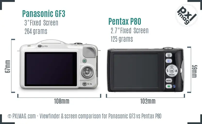 Panasonic GF3 vs Pentax P80 Screen and Viewfinder comparison