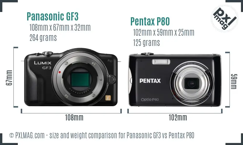 Panasonic GF3 vs Pentax P80 size comparison