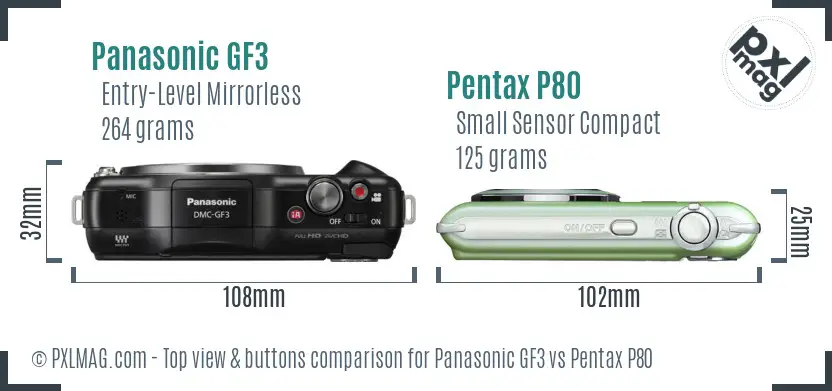 Panasonic GF3 vs Pentax P80 top view buttons comparison