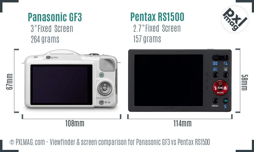 Panasonic GF3 vs Pentax RS1500 Screen and Viewfinder comparison
