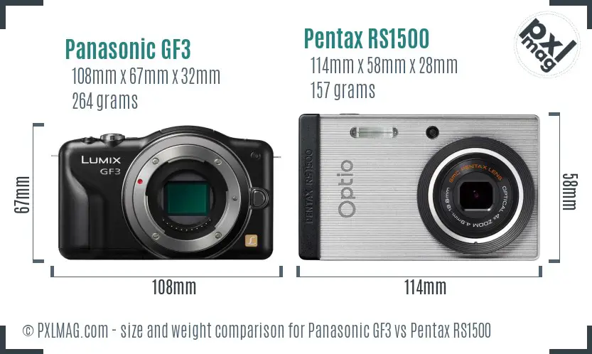 Panasonic GF3 vs Pentax RS1500 size comparison