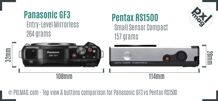 Panasonic GF3 vs Pentax RS1500 top view buttons comparison