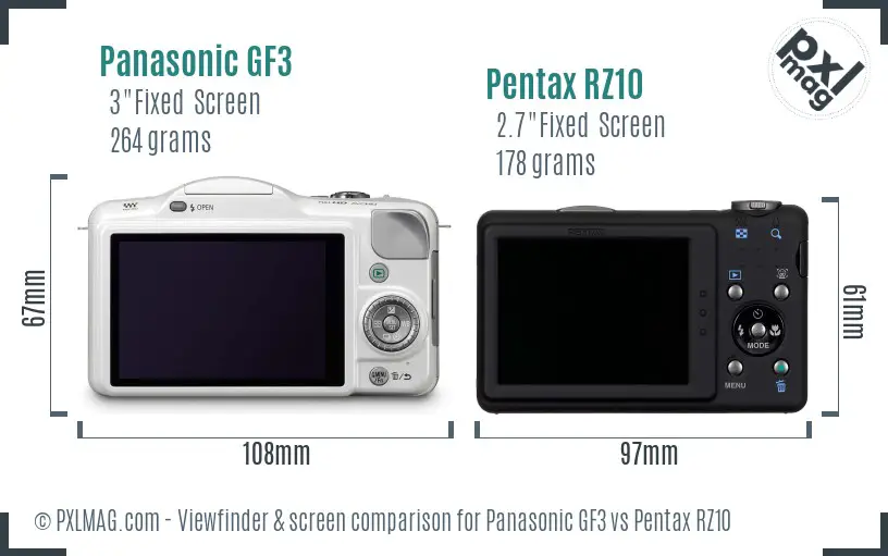 Panasonic GF3 vs Pentax RZ10 Screen and Viewfinder comparison