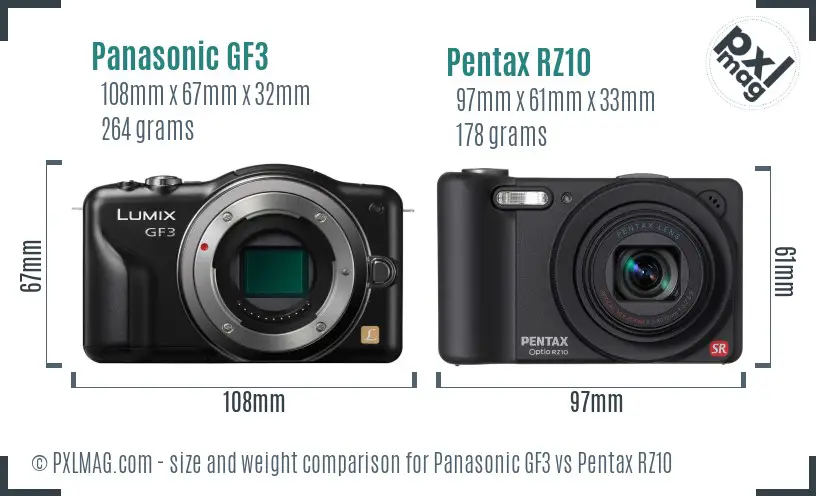 Panasonic GF3 vs Pentax RZ10 size comparison