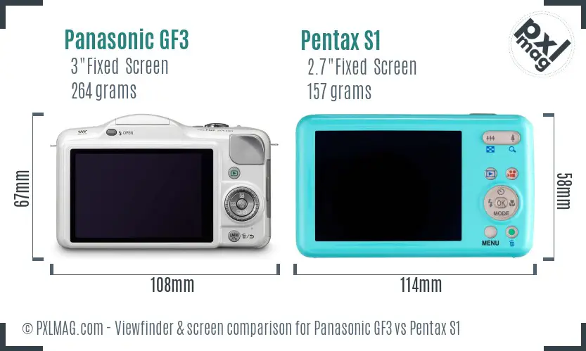 Panasonic GF3 vs Pentax S1 Screen and Viewfinder comparison