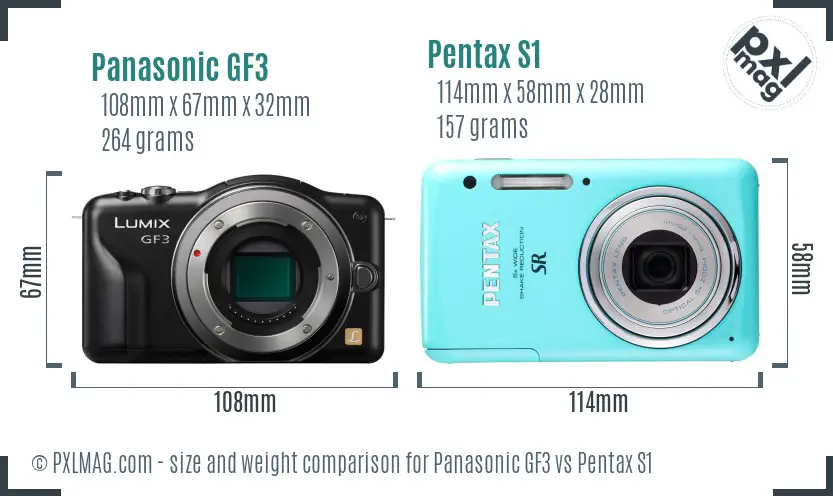 Panasonic GF3 vs Pentax S1 size comparison