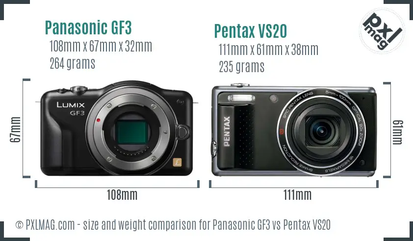 Panasonic GF3 vs Pentax VS20 size comparison