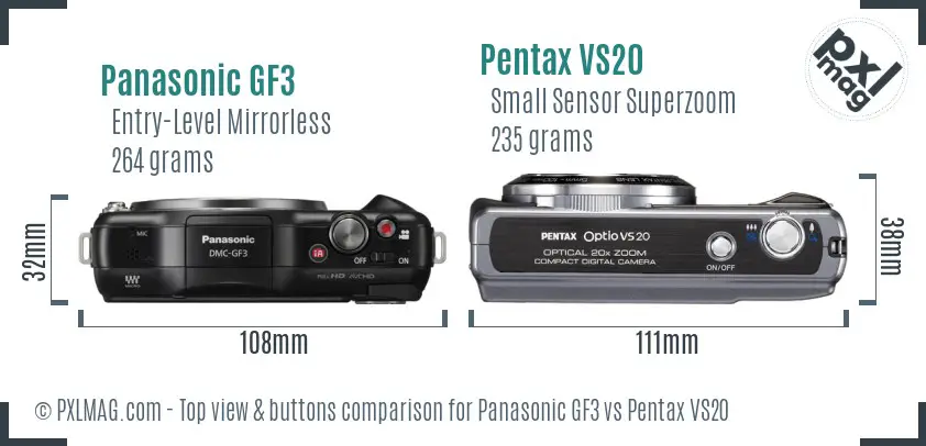 Panasonic GF3 vs Pentax VS20 top view buttons comparison