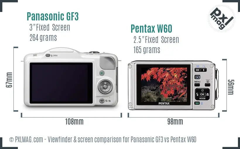 Panasonic GF3 vs Pentax W60 Screen and Viewfinder comparison