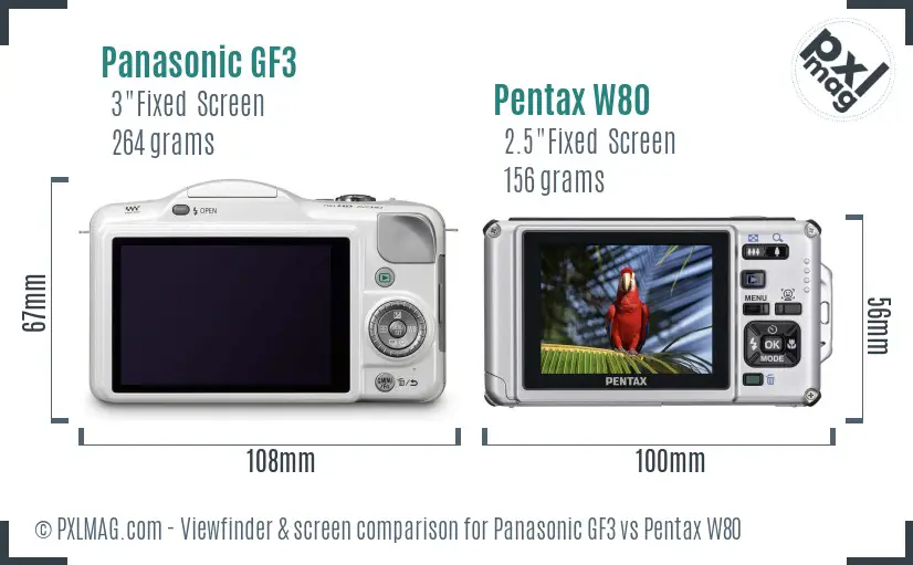 Panasonic GF3 vs Pentax W80 Screen and Viewfinder comparison