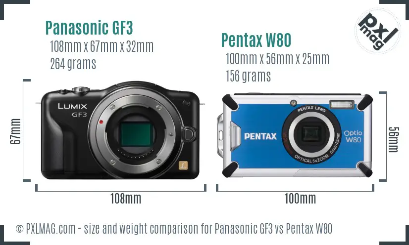 Panasonic GF3 vs Pentax W80 size comparison