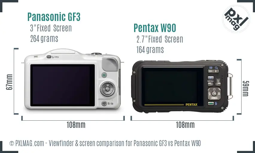Panasonic GF3 vs Pentax W90 Screen and Viewfinder comparison