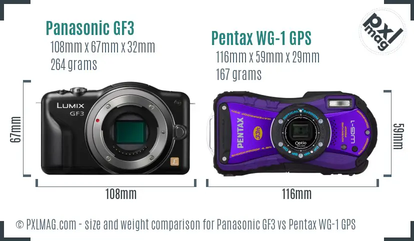Panasonic GF3 vs Pentax WG-1 GPS size comparison