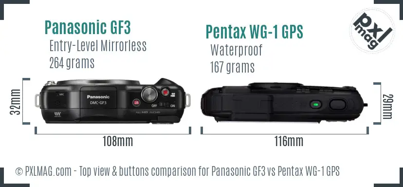 Panasonic GF3 vs Pentax WG-1 GPS top view buttons comparison