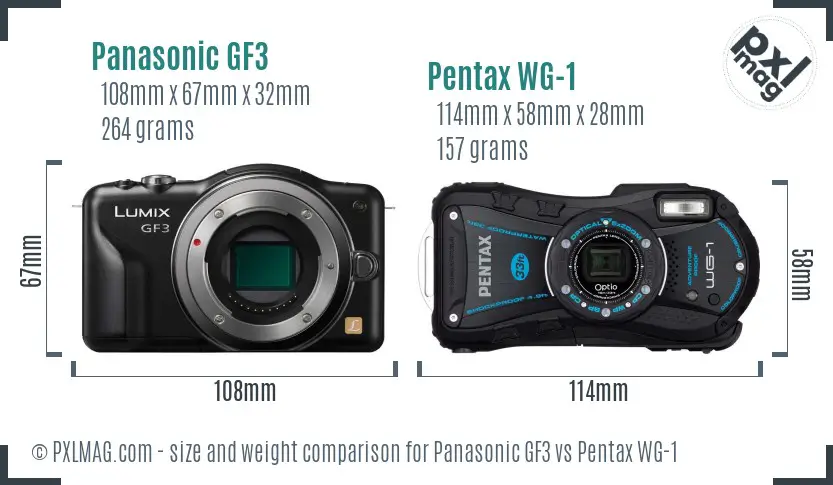 Panasonic GF3 vs Pentax WG-1 size comparison