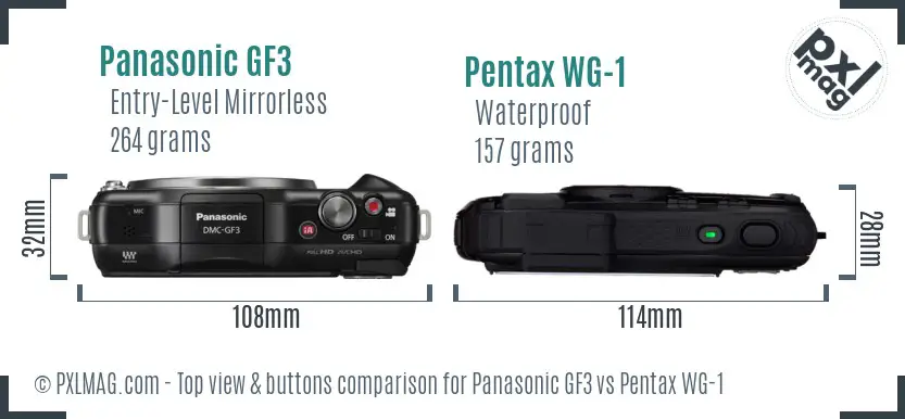 Panasonic GF3 vs Pentax WG-1 top view buttons comparison