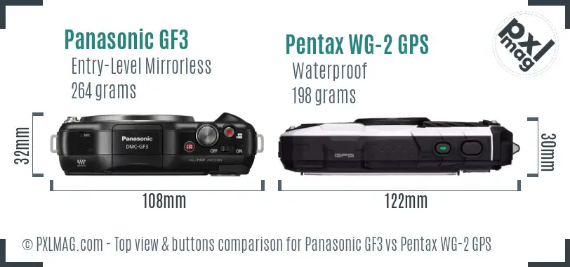 Panasonic GF3 vs Pentax WG-2 GPS top view buttons comparison