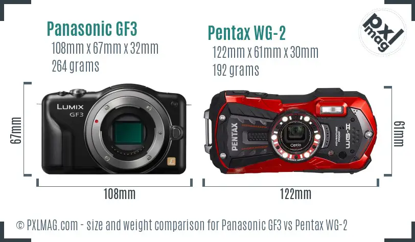 Panasonic GF3 vs Pentax WG-2 size comparison