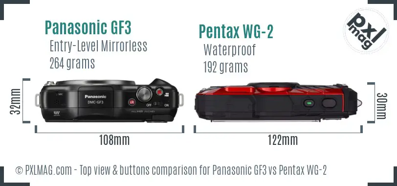 Panasonic GF3 vs Pentax WG-2 top view buttons comparison