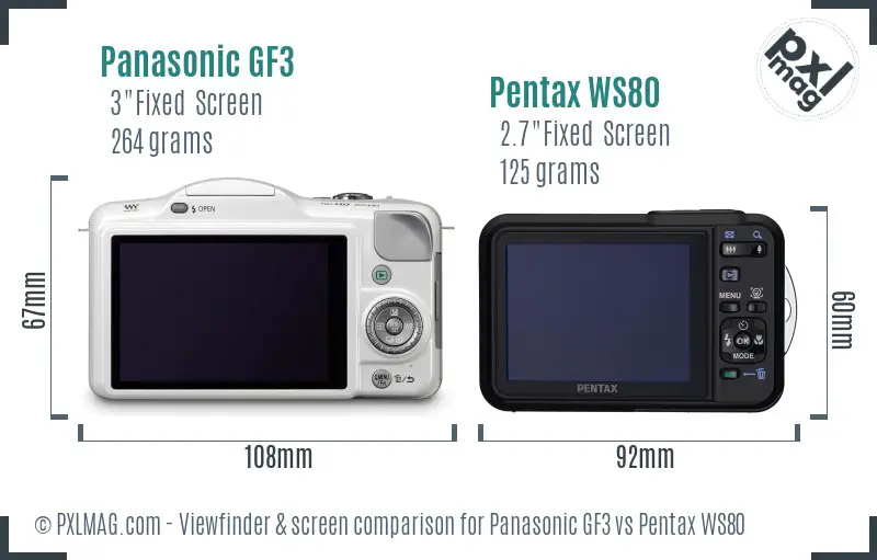 Panasonic GF3 vs Pentax WS80 Screen and Viewfinder comparison