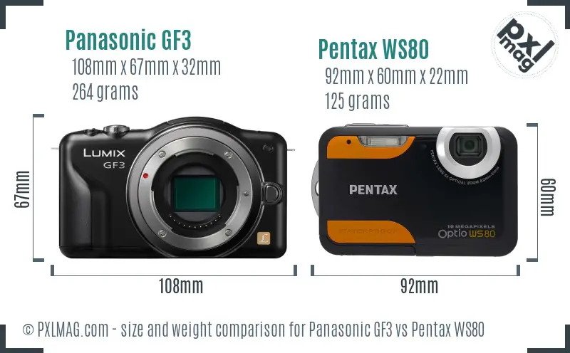 Panasonic GF3 vs Pentax WS80 size comparison