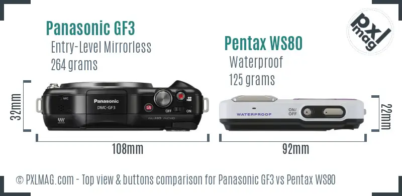 Panasonic GF3 vs Pentax WS80 top view buttons comparison