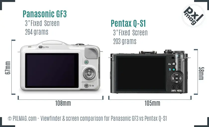 Panasonic GF3 vs Pentax Q-S1 Screen and Viewfinder comparison