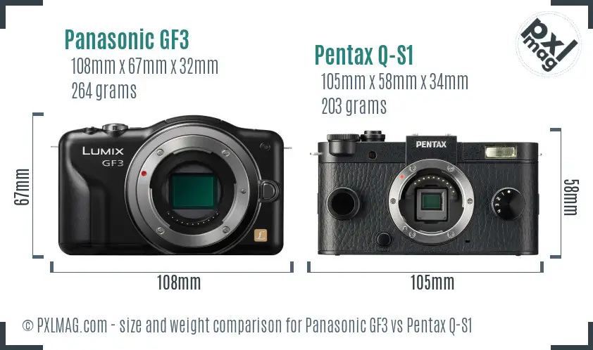 Panasonic GF3 vs Pentax Q-S1 size comparison