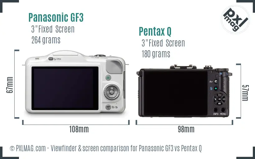 Panasonic GF3 vs Pentax Q Screen and Viewfinder comparison