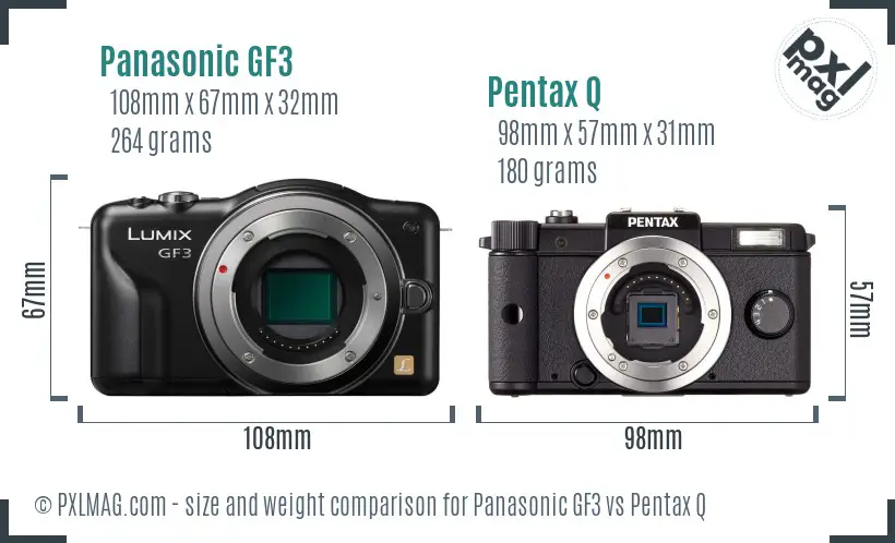 Panasonic GF3 vs Pentax Q size comparison