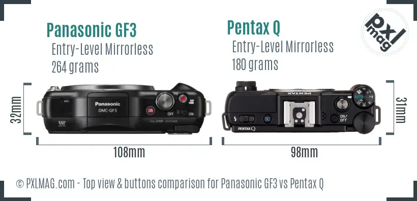 Panasonic GF3 vs Pentax Q top view buttons comparison