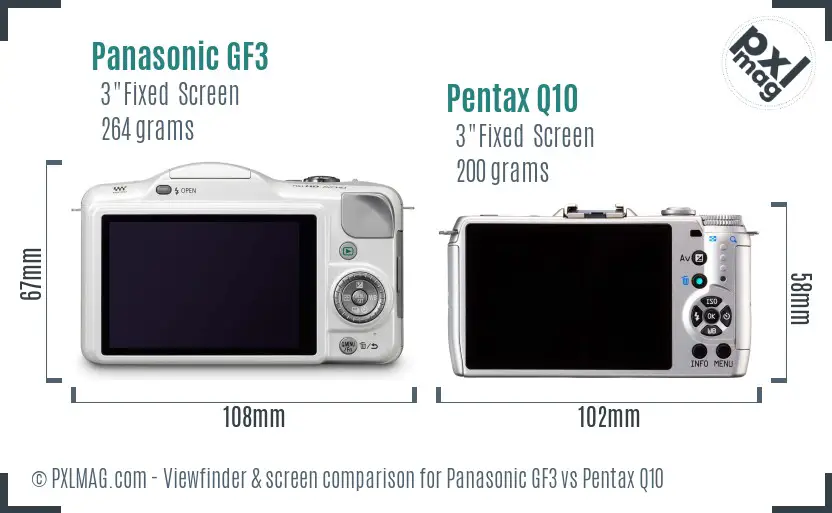 Panasonic GF3 vs Pentax Q10 Screen and Viewfinder comparison