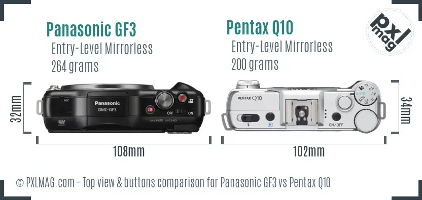 Panasonic GF3 vs Pentax Q10 top view buttons comparison