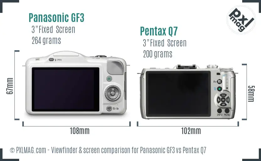 Panasonic GF3 vs Pentax Q7 Screen and Viewfinder comparison