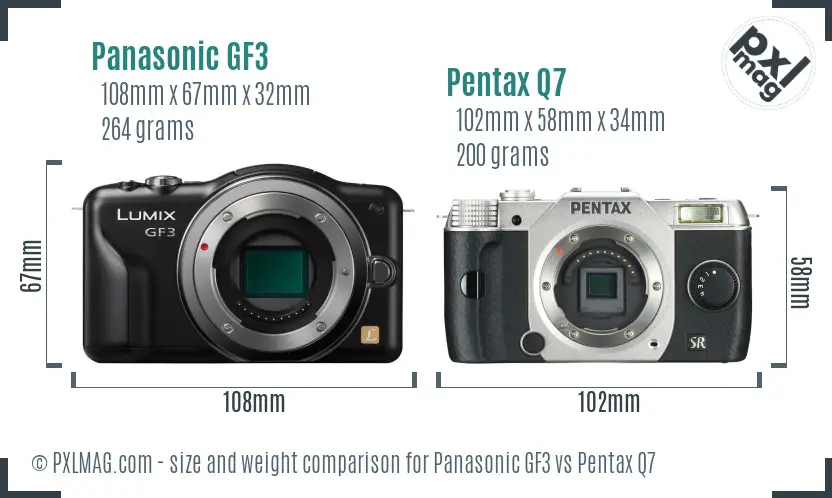 Panasonic GF3 vs Pentax Q7 size comparison