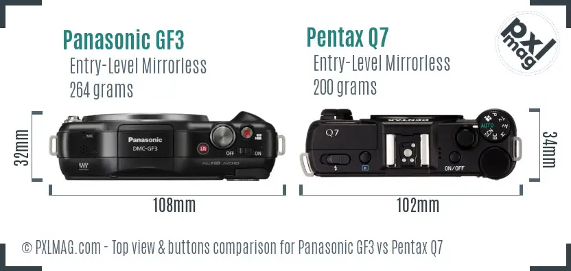 Panasonic GF3 vs Pentax Q7 top view buttons comparison