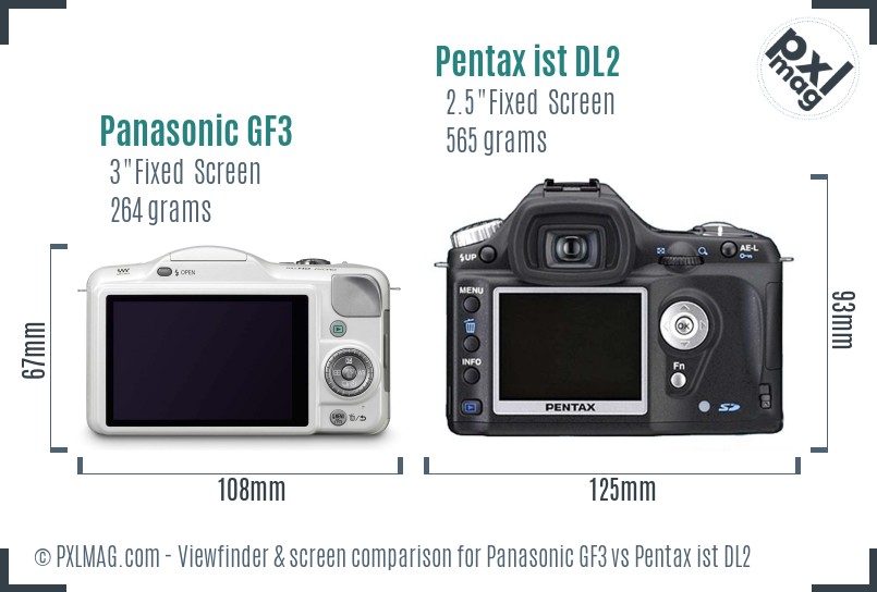 Panasonic GF3 vs Pentax ist DL2 Screen and Viewfinder comparison