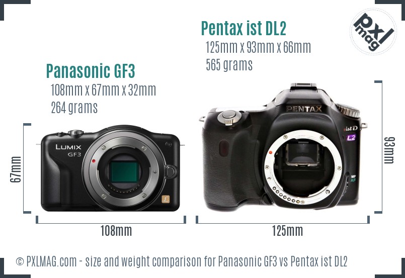 Panasonic GF3 vs Pentax ist DL2 size comparison